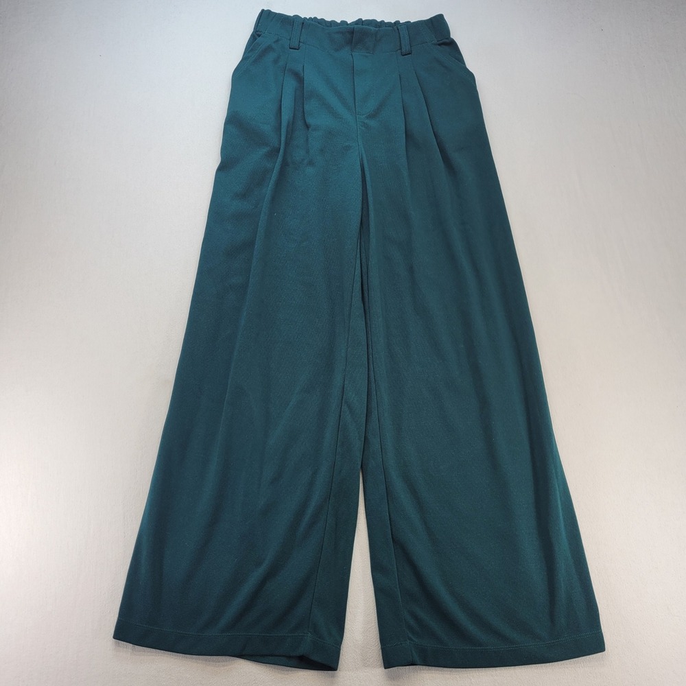 Halara Wide Leg Pants Women Small Green Micro Waffle Knit High Rise Trousers
